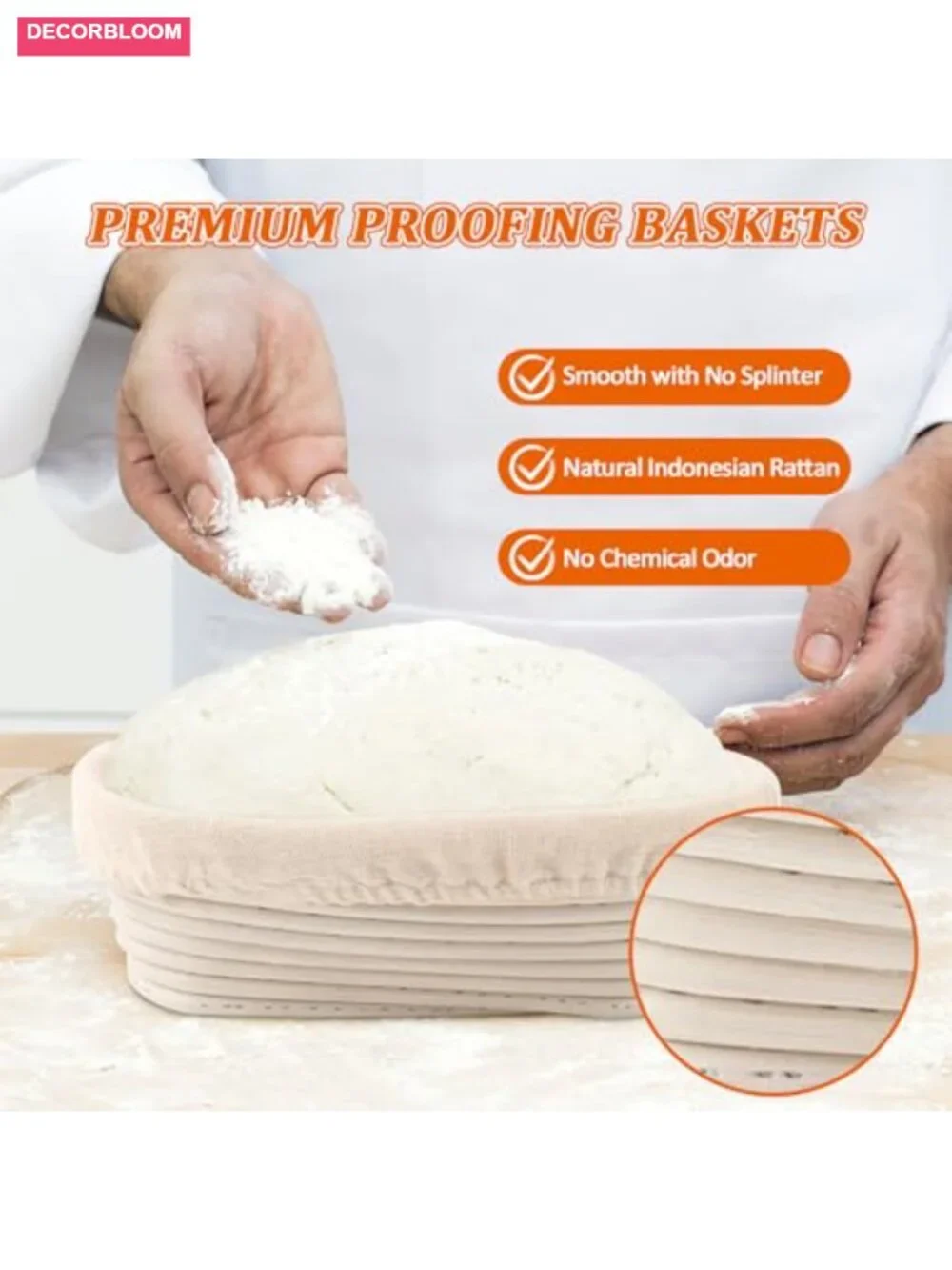 6 Pack Oval Banneton Proofing Baskets with Liners, Natural Rattan Sourdough